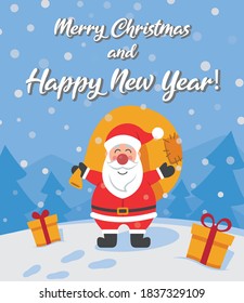 Vector image Merry Christmas greeting card with Santa Claus 