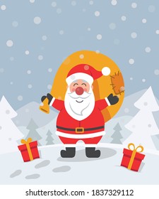 Vector image Merry Christmas greeting card with Santa Claus 
