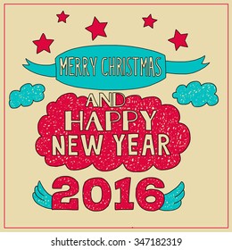 Vector image of Merry Christmas and Happy new year