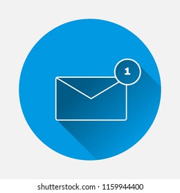 Vector image - message has come. Icon one message, e-mail, sms vector on blue background. Flat image message with long shadow. Layers grouped for easy editing illustration. For your design.