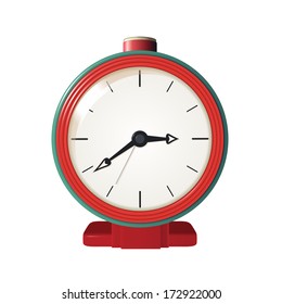 Vector image of metal red and green alarm clock