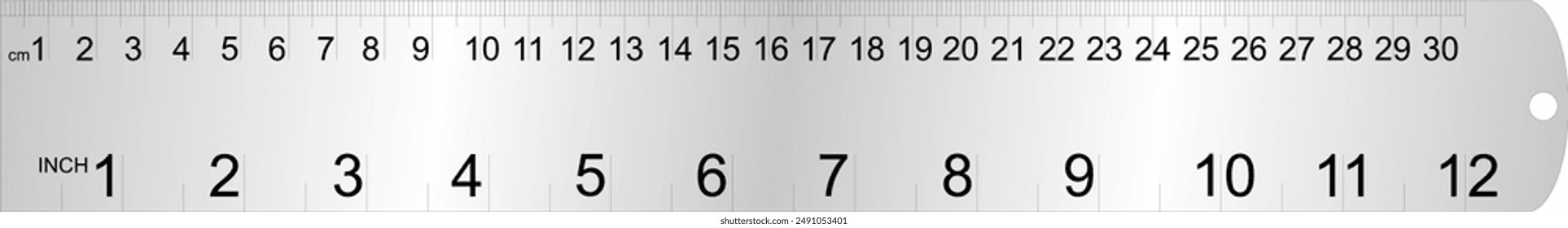 Vector image of metal ruler in centimeter and inch scales on a white background