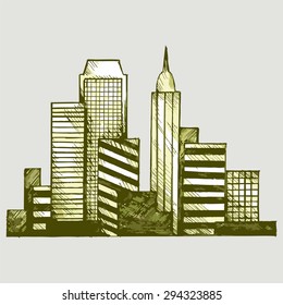 Vector image of the metropolis. Many urban buildings