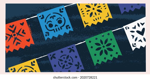 Vector Image With Mexican Paper Garland Traditional Decoration For Day Of The Dead Holiday