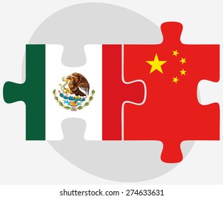 Vector Image - Mexico and China Flags in puzzle isolated on white background

