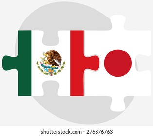 Vector Image - Mexico and Japan Flags in puzzle isolated on white background
