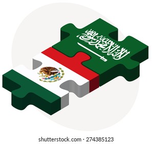 Vector Image - Mexico and Saudi Arabia Flags in puzzle isolated on white background