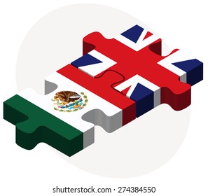 Vector Image - Mexico and United Kingdom Flags in puzzle isolated on white background