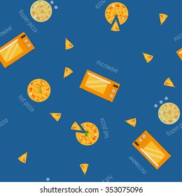 Vector image of the microwave and pizza. Seamless pattern,