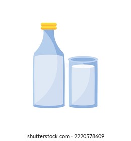 icono de botella de leche de imagen vectorial con vidrio servido con fondo blanco