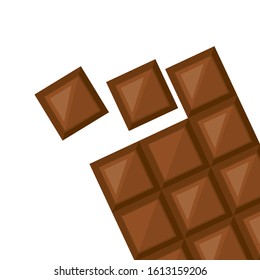 Vector image of milk chocolate on a white background. A bar of milk chocolate with a broken piece.