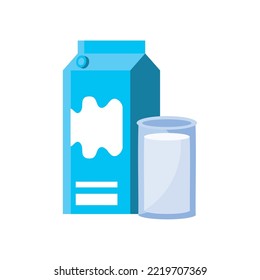 vector image of milk and a glass served on a white background