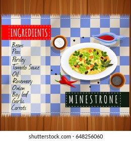 Vector image. Minestrone. Classic Italian cuisine and ingredients