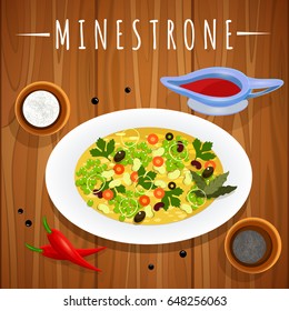 Vector image. Minestrone. Classic Italian cuisine