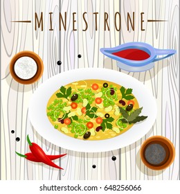 Vector image. Minestrone. Classic Italian cuisine