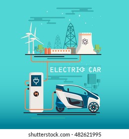 Vector Image. mini electric car charging system. Ecologically clean transport.