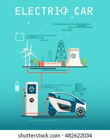 Vector Image. mini electric car charging system. Ecologically clean transport.