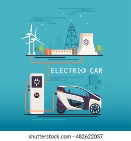 Vector Image. mini electric car charging system. Ecologically clean transport.