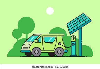 Vector Image. mini electric car charging system. Ecologically clean transport.