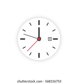 Vector image of minimalistic clock dial white with black ticks time, isolated on background.