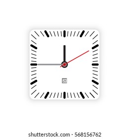 Vector image of minimalistic clock dial white with black ticks time, isolated on background.