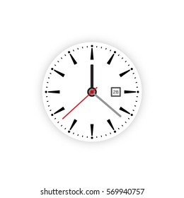Vector image of minimalistic clock dial white with black ticks time, different shapes of round and square, isolated on background. The timer is divided into 60 parts