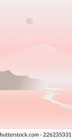Imagen vectorial, paisaje minimalista en colores pastel rosa