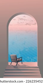 Imagen vectorial, paisaje minimalista en colores pastel rosa