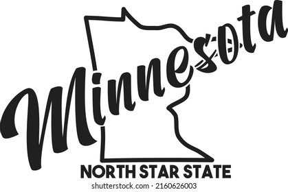 Vector image of Minnesota. Lettering nickname North Star State. United States of America outline silhouette. Hand-drawn map of US territory. Illustration for the USA poster, banner, print, decor, card