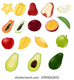 Vector image of mixed fruits, white background, can be separated and enlarged.