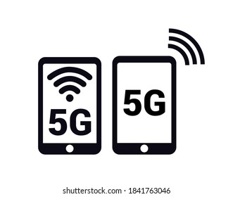 Vector image. Mobile icons with 5G wifi technology. Black color image.