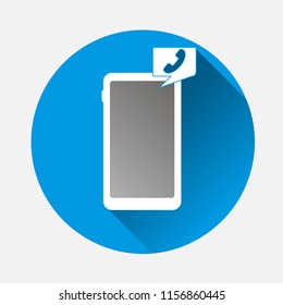 Vector image mobile phone, smartphone on blue background. Flat image phone and handset with long shadow. Layers grouped for easy editing illustration. For your design.