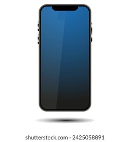 vector image of the mobile phone ( smartphone) with the blue touchscreen and reflection isolated on the white background.