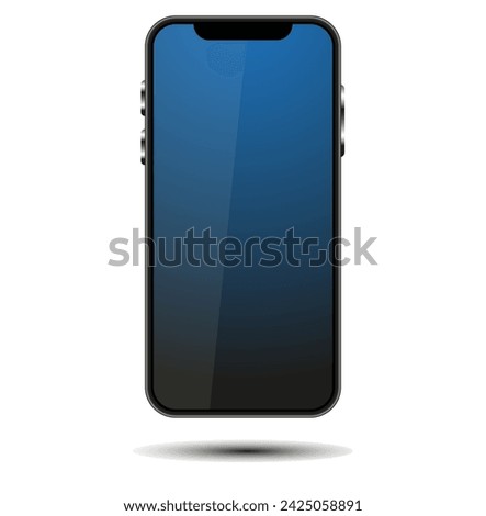 vector image of the mobile phone ( smartphone) with the blue touchscreen and reflection isolated on the white background.