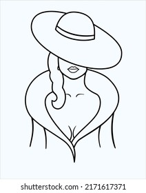 Imagen vectorial de una modelo con sombrero grande y un abrigo bonito.