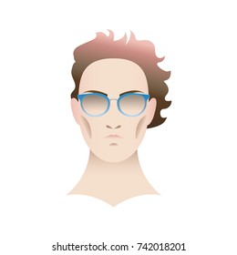 Vector image of a model in glasses. Elegant frames for business style. Optics. Selection of lenses. The woman with a short haircut tried on her glasses.