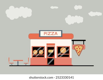 Vector image of a modern flat pizza shop facade