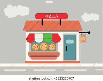 Vector image of a modern flat pizza shop facade