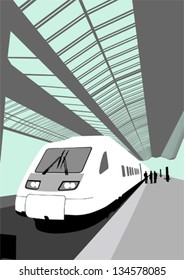 Vektorbild eines modernen Hochgeschwindigkeitszugs am Bahnhof