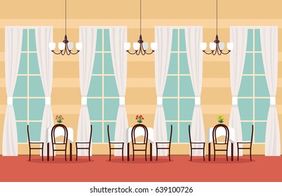 Vector image. Modern interior. Cafe or restaurant in flat design style