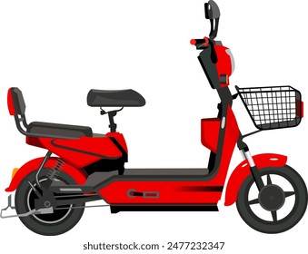 vector image of a modern red electric bicycle seen from the right side