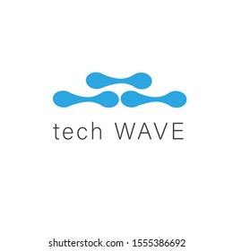 Vector image of molecules placed in in ide waves. Made in a flat design. Molecules are drawn in blue and white colors on a white background. To create a logo, web.