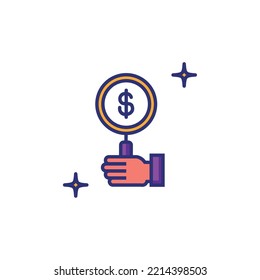 vector image money icon with white background with stars next to it.