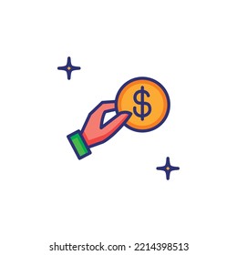 vector image money icon with white background with stars next to it.