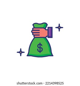 icono del dinero de la imagen vectorial con fondo blanco con estrellas a su lado.
