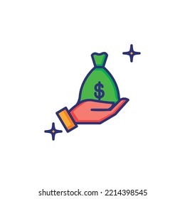 vector image money icon with white background with stars next to it.