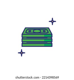 vector image money icon with white background with stars next to it.
