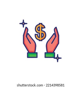vector image money icon with white background with stars next to it.