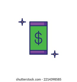 vector image money icon with white background with stars next to it.