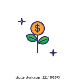 vector image money icon with white background with stars next to it.